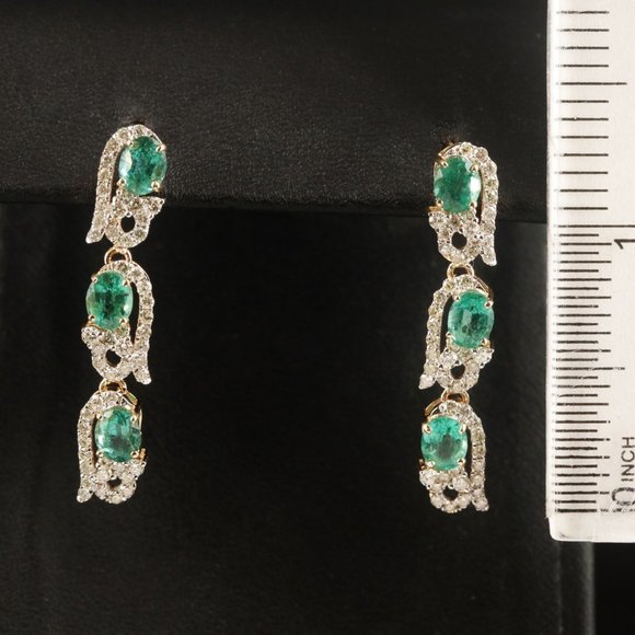$9500 / OSCAR FRIEDMAN / 3.49 CT Diamond & Colombian Emerald Earrings / 14K - Picture 3 of 5